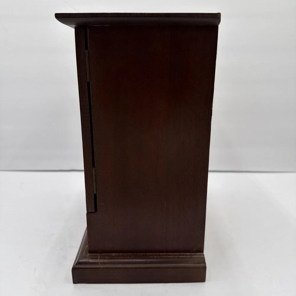 Vtg Jewelry Music Box Chest Etched‎ Glass Doors Drawer Armoire Wooden